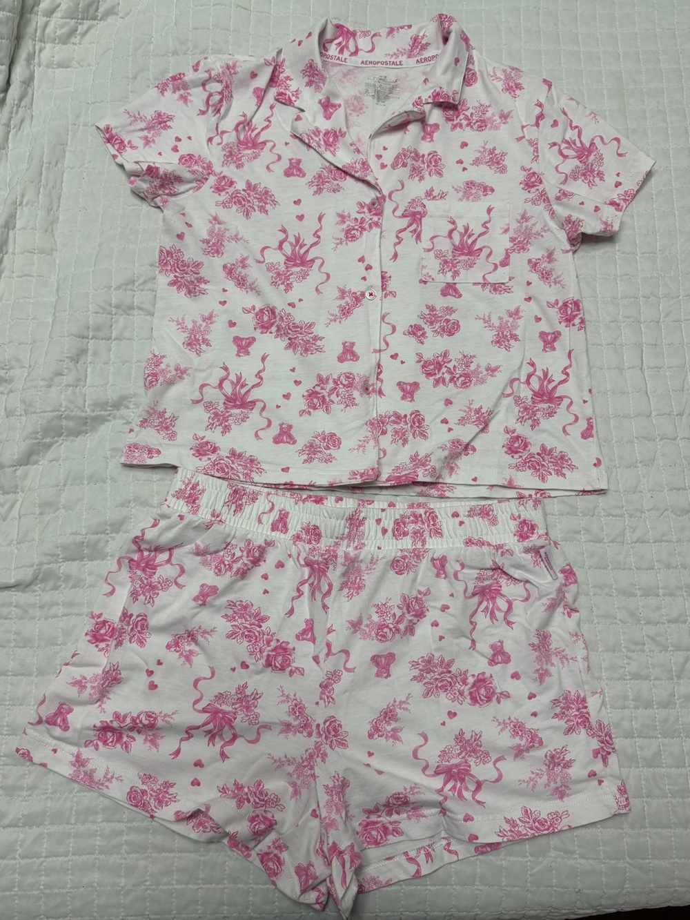 Aeropostale Pink Floral Pajama Set M 2 Piece Lounge Sleepwear